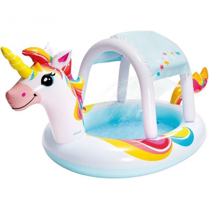 Детский надувной бассейн INTEX ЕДИНОРОГ 122х122см с навесом, 130л, от 2 лет 58435