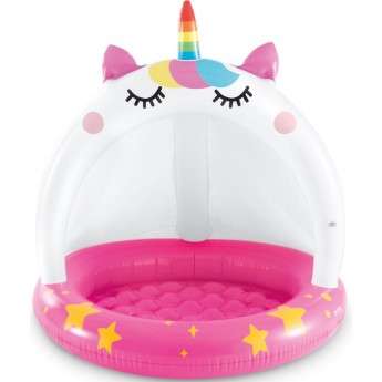 Детский надувной бассейн INTEX "КОТЕНОК-ЕДИНОРОЖКА" 102х102 см с навесом, 45 л, от 1 до 3 лет