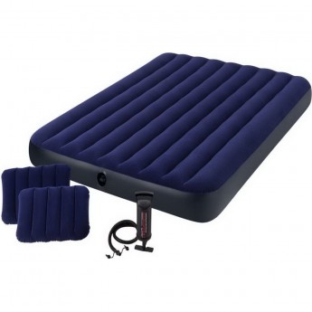 Надувной матрас INTEX CLASSIC DOWNY AIRBED FIBER-TECH 64765, 152х203х25см с подушками и насосом